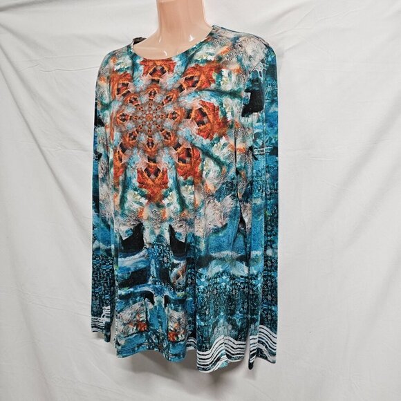 Le Galeriste Abstract Wearable Art Women Top Blouse Shirt Size XS/TP Crew Neck - Picture 9 of 13